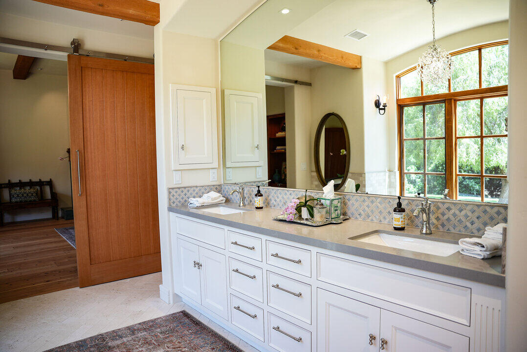 Bedroom bathroom double sinks